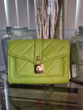 bebe Quilted Lime Green Crossbody with Gold-Tone Lock